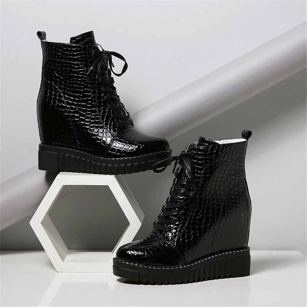 Genuine Leather Wedge Ankle Boots