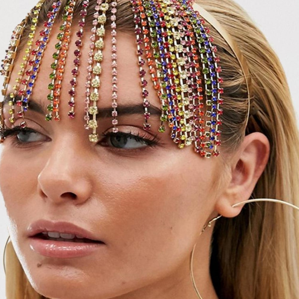 Colourful Rhinestone Headband Forehead Chain