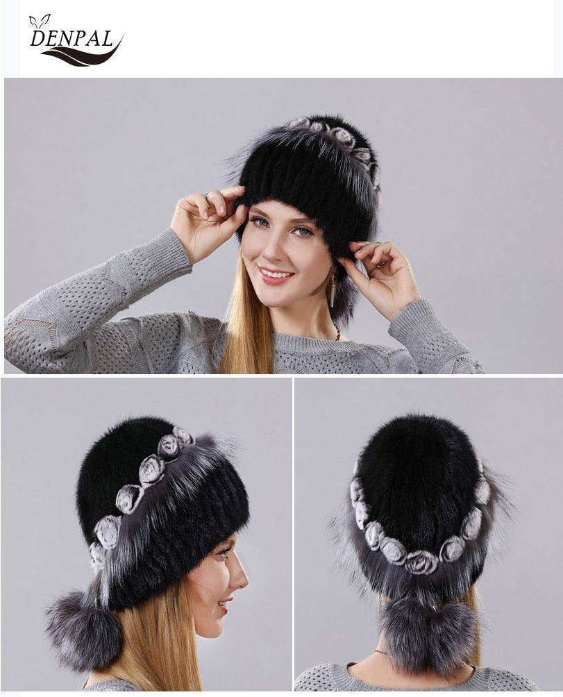Winter Warm Hat With Nape Pompoms