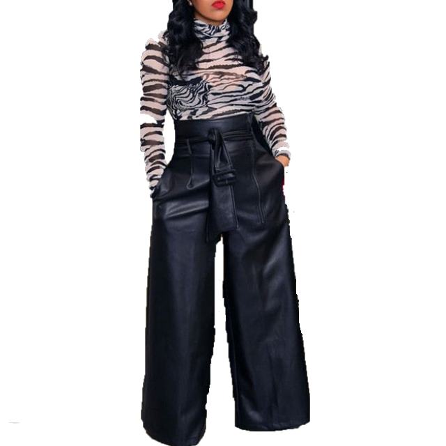 Women's High-Waist PU Leather Pants