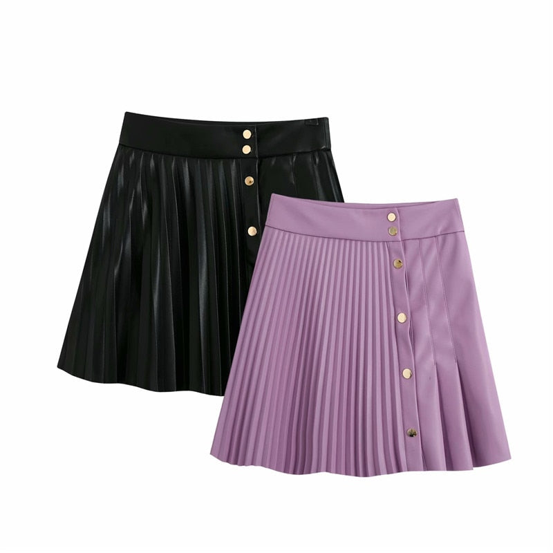 Women's PU Pleated Mini Skirt