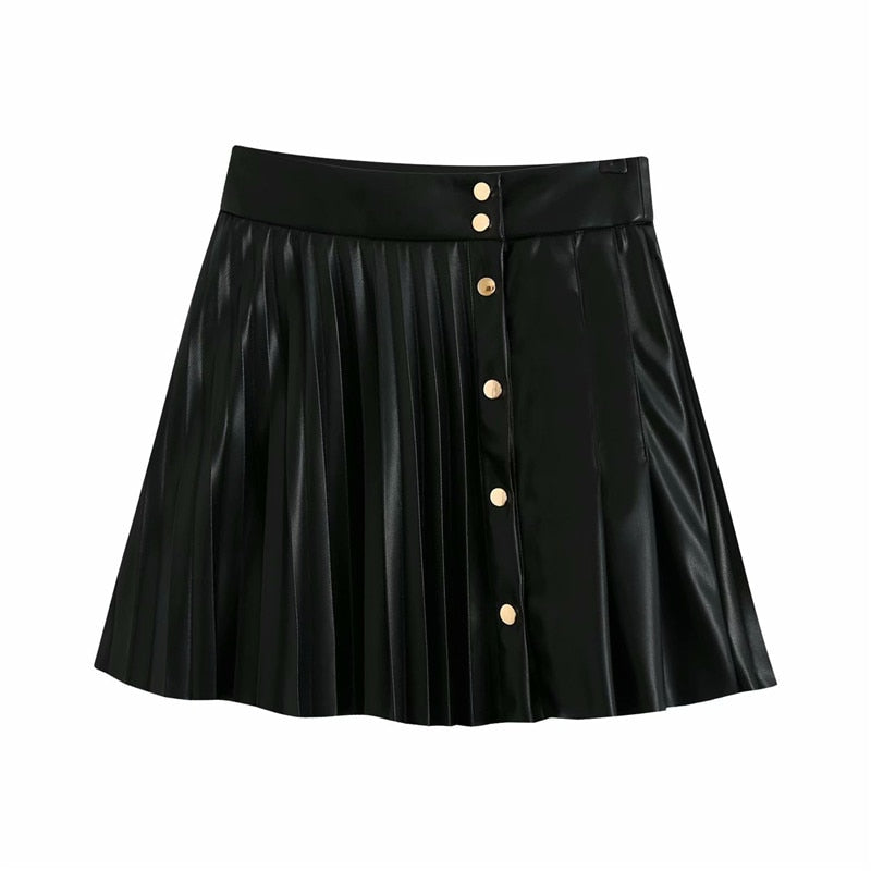 Women's PU Pleated Mini Skirt