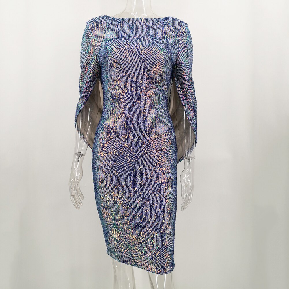 Elegant Sequin Dress With Cloak Sleeves