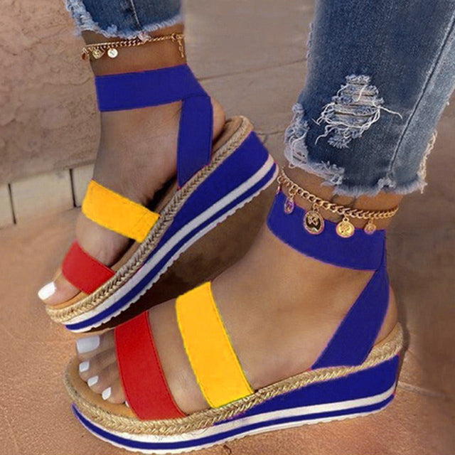 Colourful Low Wedge Platform Sandals