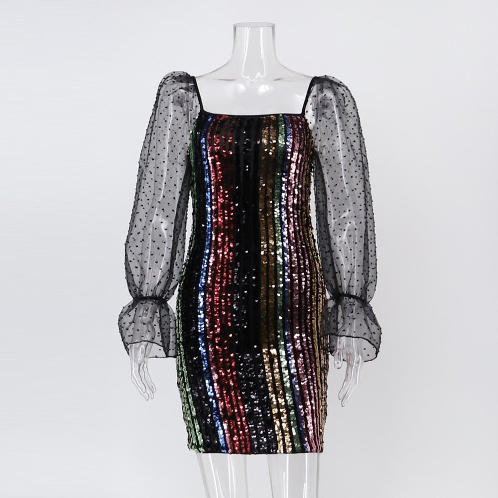 Sparkly Mesh Sleeve & Sequin Dress