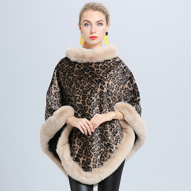 Soft Faux-Fur Leopard Print Poncho
