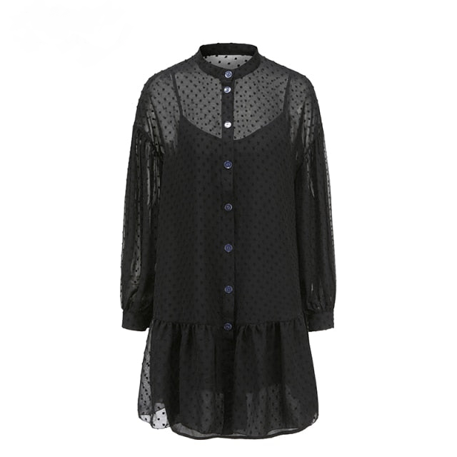 Sheer Polka-Dot Dress With Petticoat & Ruffles