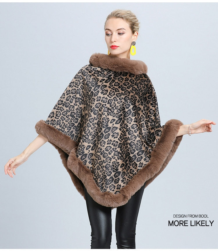 Soft Faux-Fur Leopard Print Poncho