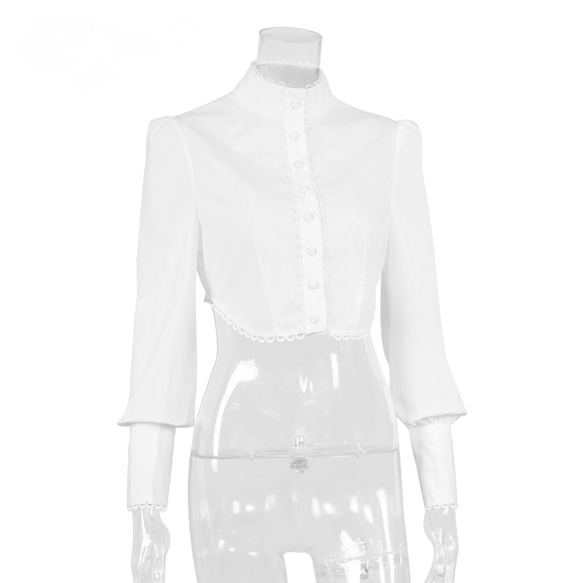 White Lace Crop-Blouse With Front Buttons