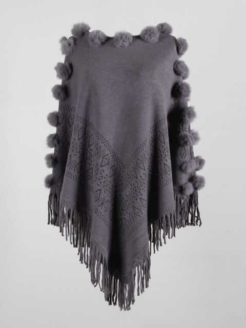 Oversized Faux-Fur Bat-Wing Sleeve Sweater Cape