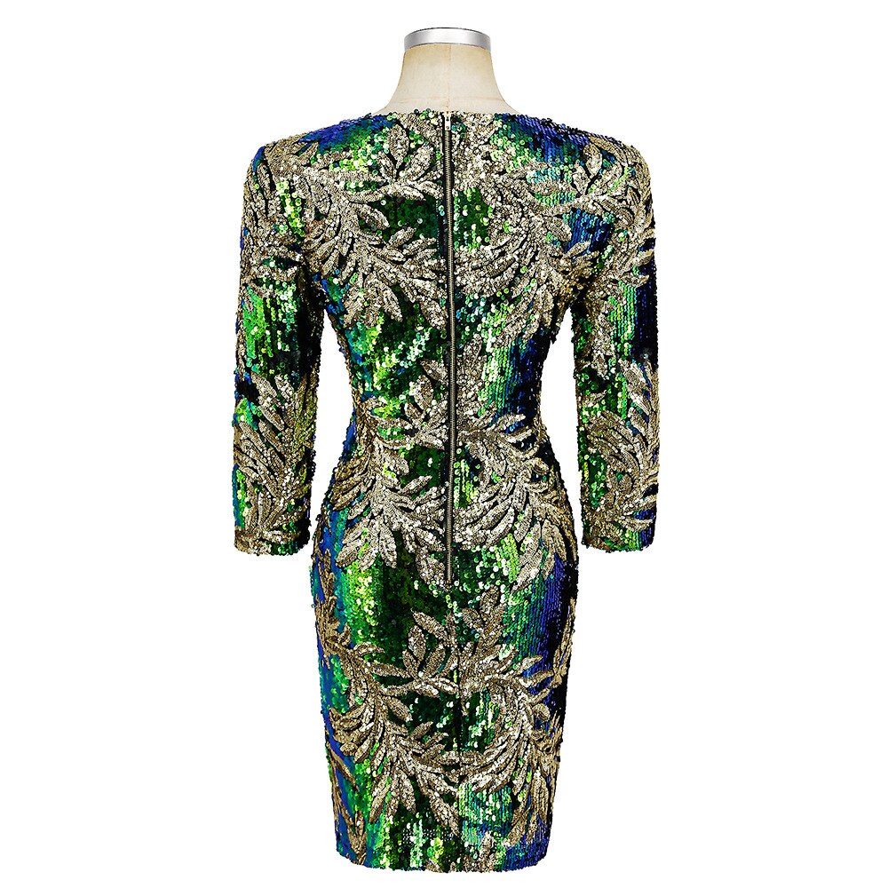 Elegant Sequin Leaf Bodycon Dress