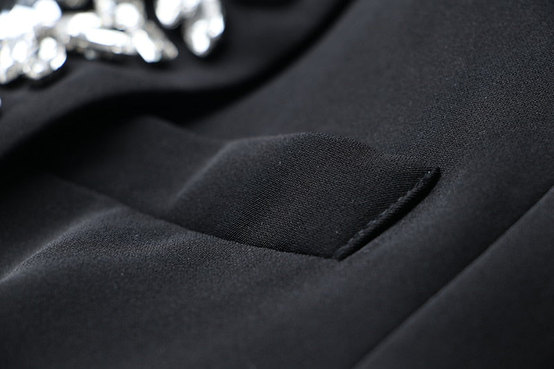 Luxury Bodycon Blazer With Diamond Collar & Buttons