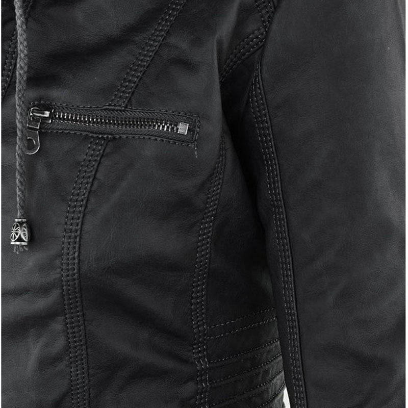 Faux Leather Jacket With Removable Hood