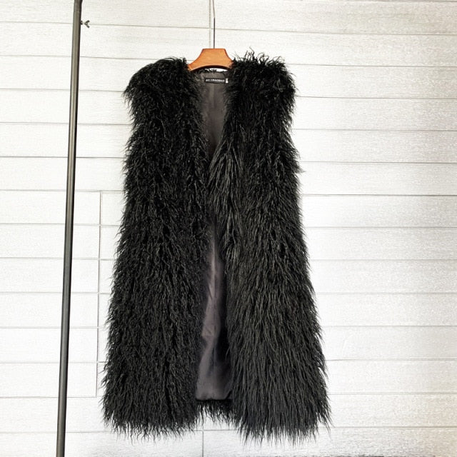 Long Warm Plush Faux Fur Gilet