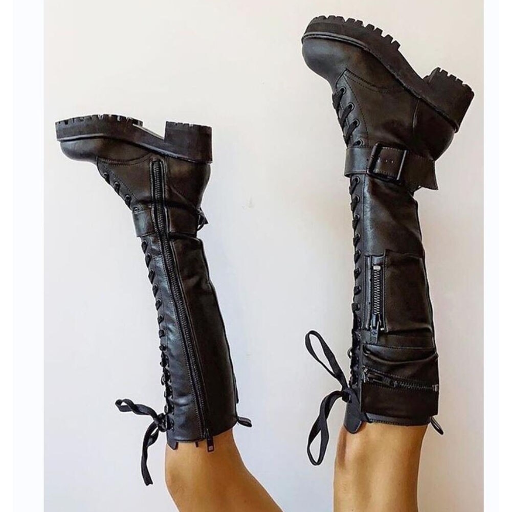 Knee Length Pocket Boots With Strap