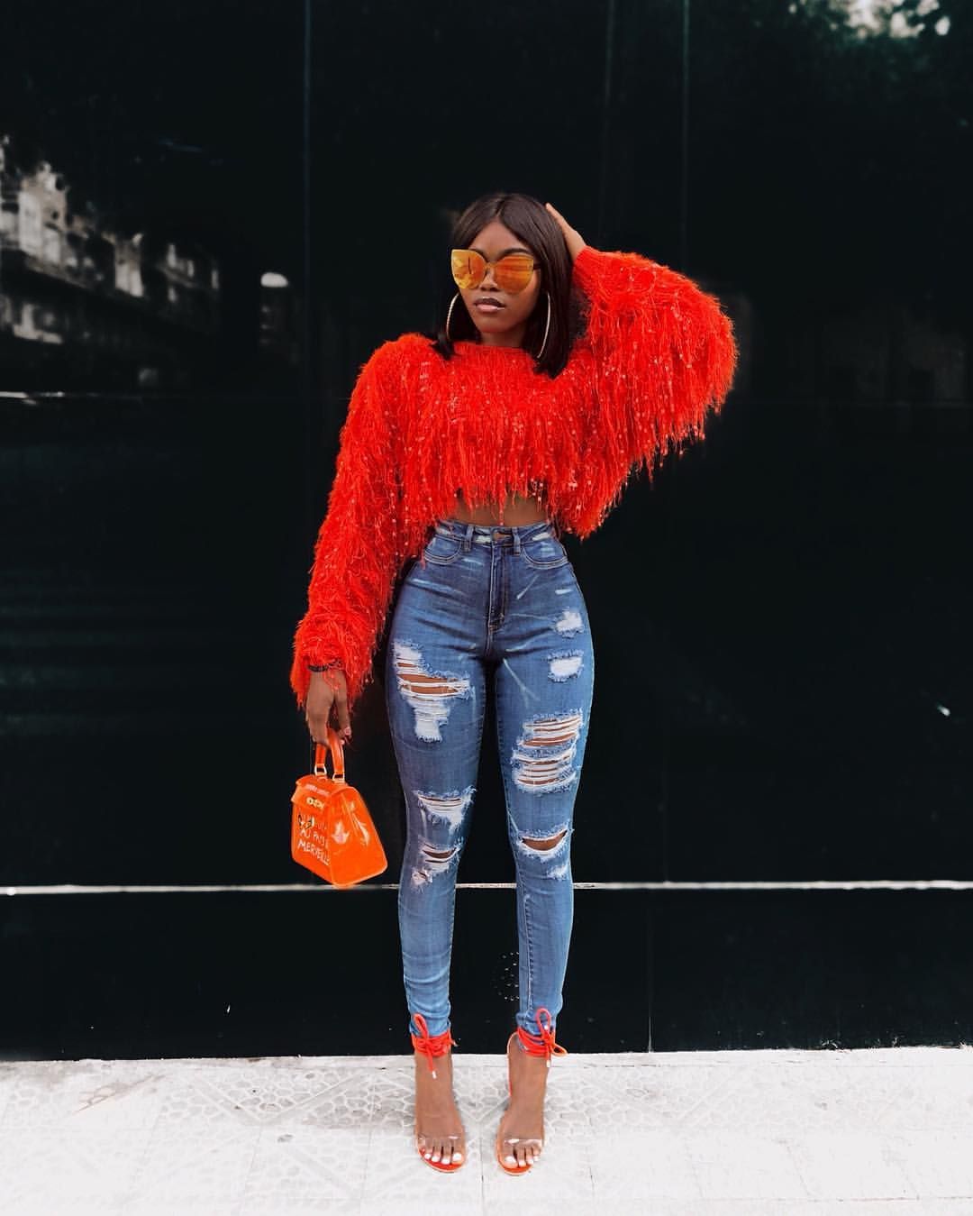 Fringed Knitted Cropped Sweater