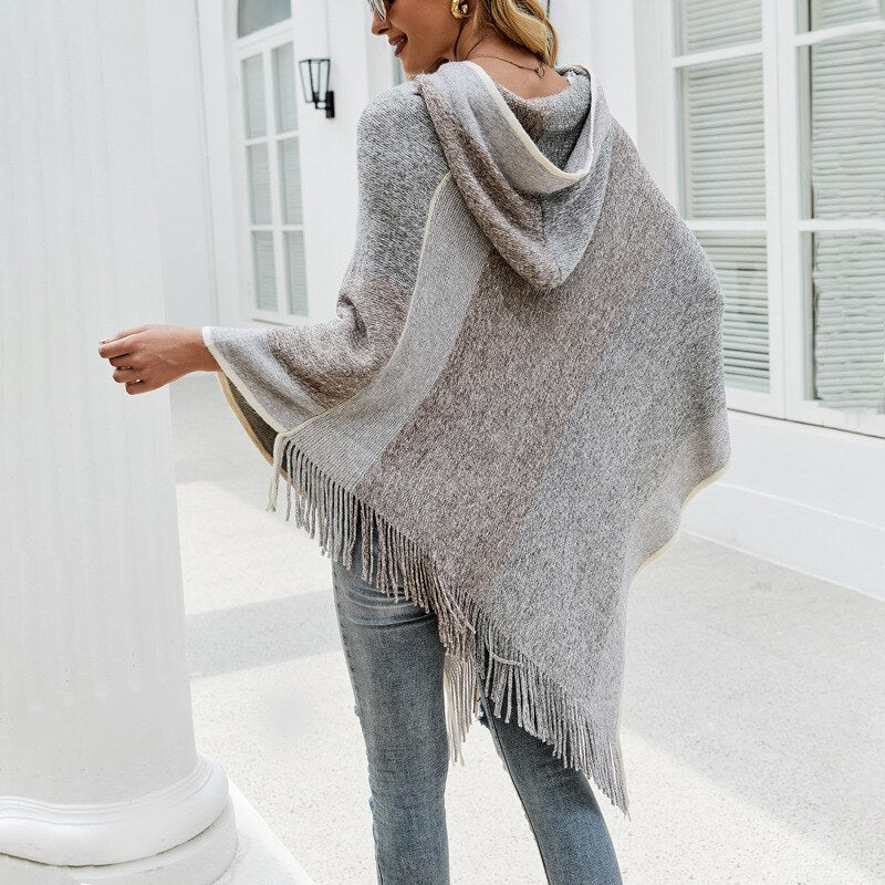 Soft Colour Blend Poncho With Hood