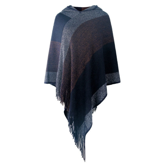 Soft Colour Blend Poncho With Hood