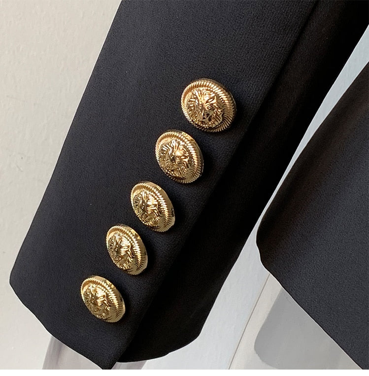 Blazer With PU Leather Turn-Down-Collar & Gold Buttons