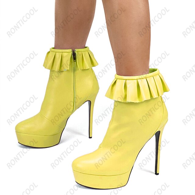 Waterproof Stiletto Ankle Boot With Ruffle Top
