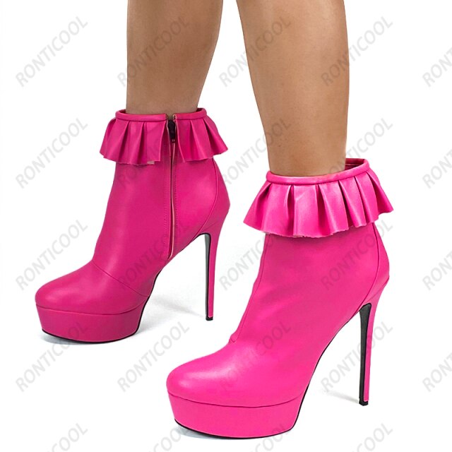 Waterproof Stiletto Ankle Boot With Ruffle Top