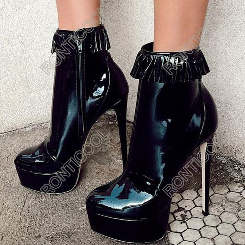 Patent Leather Look Ankle Boots With High-Heels