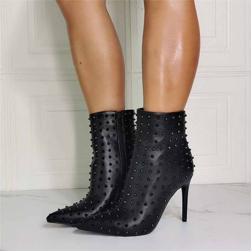 High-Quality Plus Size Studded Stiletto Ankle Boot