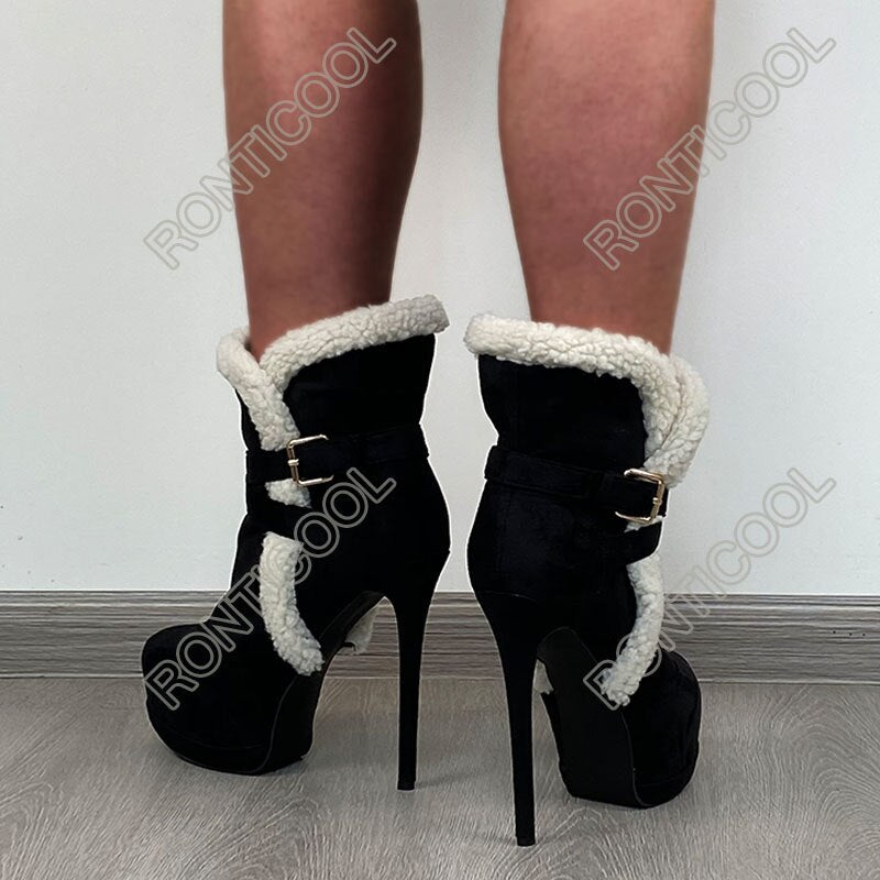 High Plush Ankle Boot With Buckle