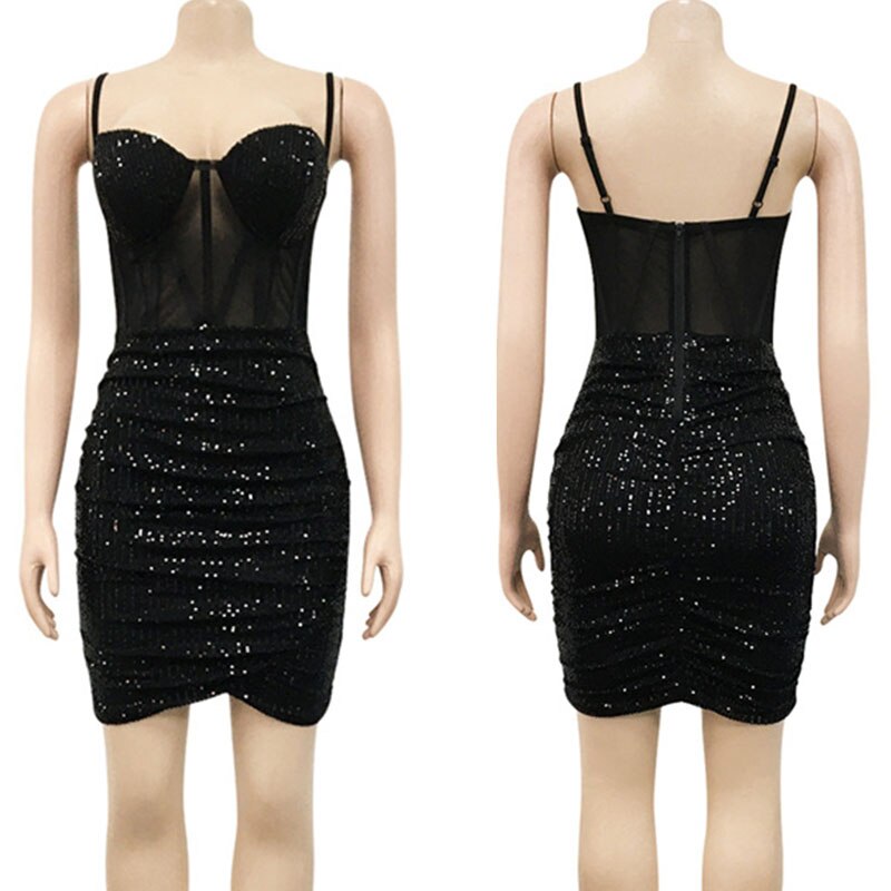 Sheer Sparkly Bodycon Dress With Sequins