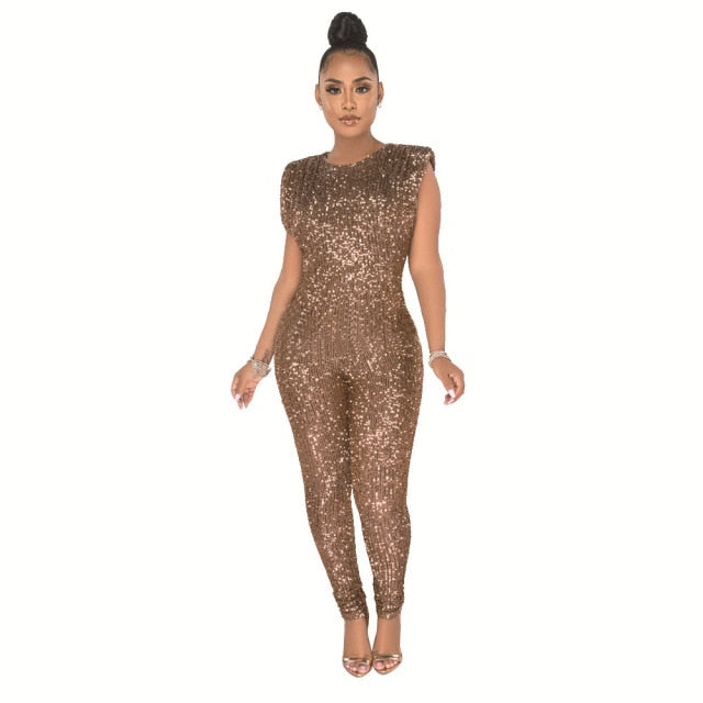 High-Waist Bodycon Jumpsuit With Sequins