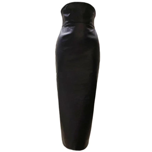 High-Waist PU Leather Skirt With Belt Decor