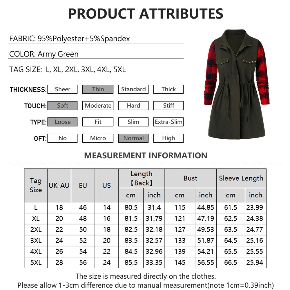 Plus Size Windbreaker Coat With Check Sleeves