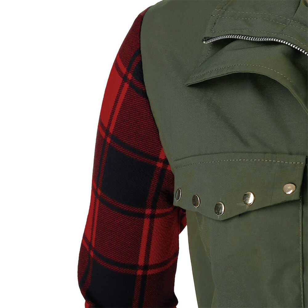 Plus Size Windbreaker Coat With Check Sleeves