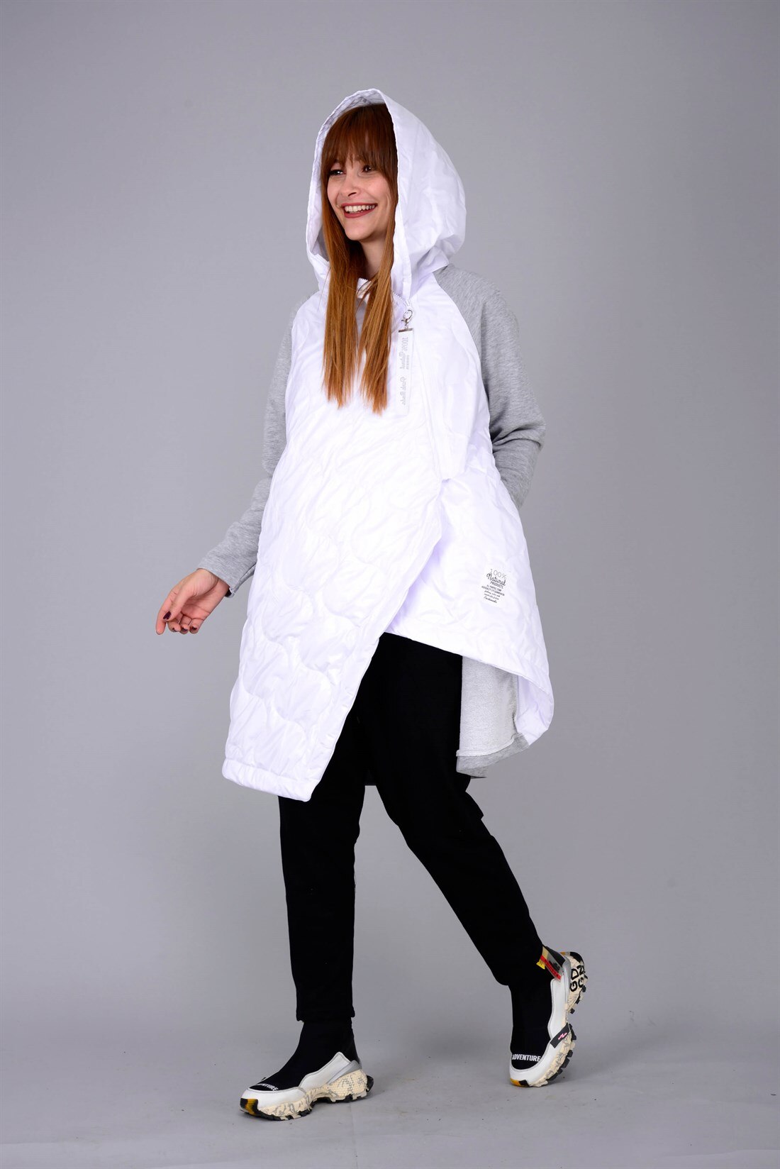 Asymmetrical Hooded Coat With Quilted Front
