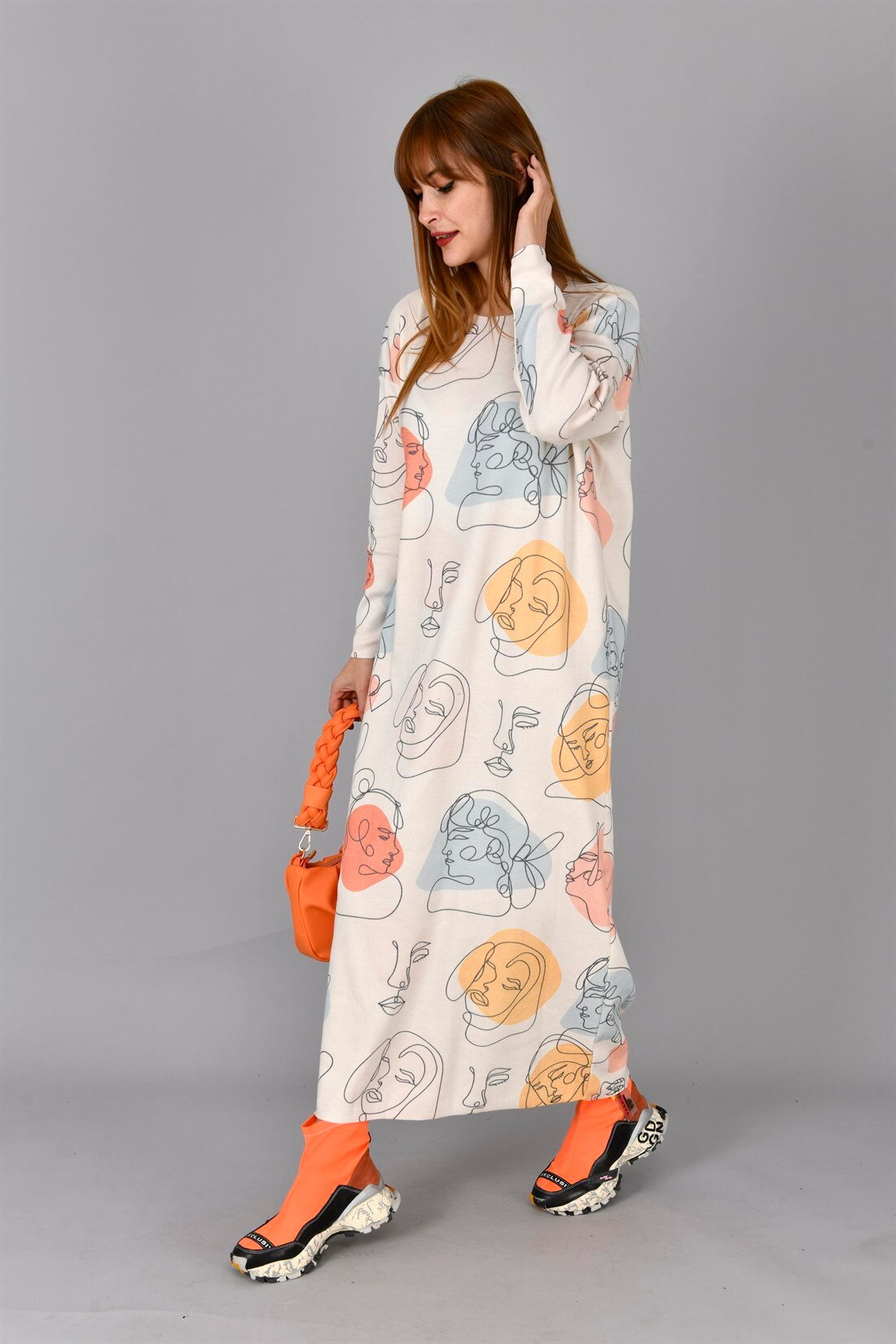 Lush Extra Long Dress With Abstract Pattern
