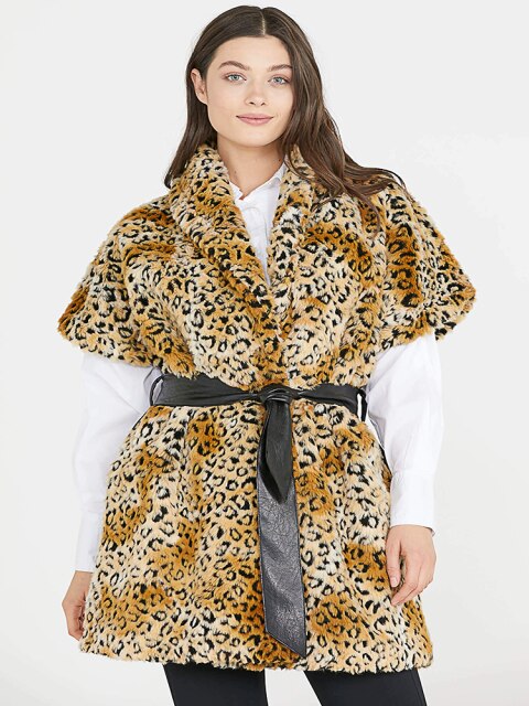 High-Quality Leopard Print Belted Faux-Fur Gilet