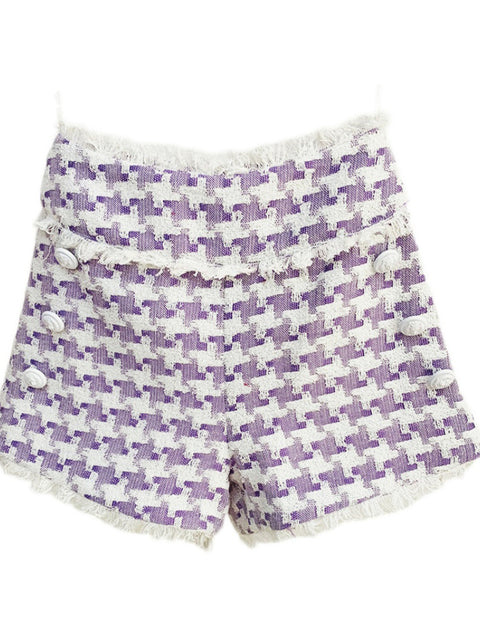 Purple Houndstooth Tweed Shorts