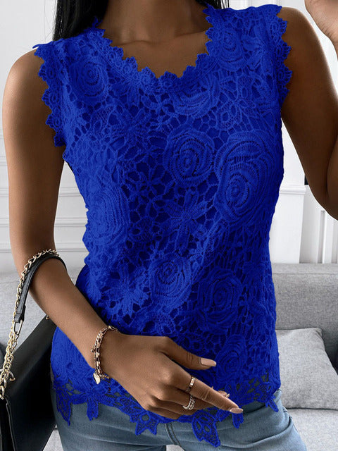 Sleeveless Lace Top With Plain Back