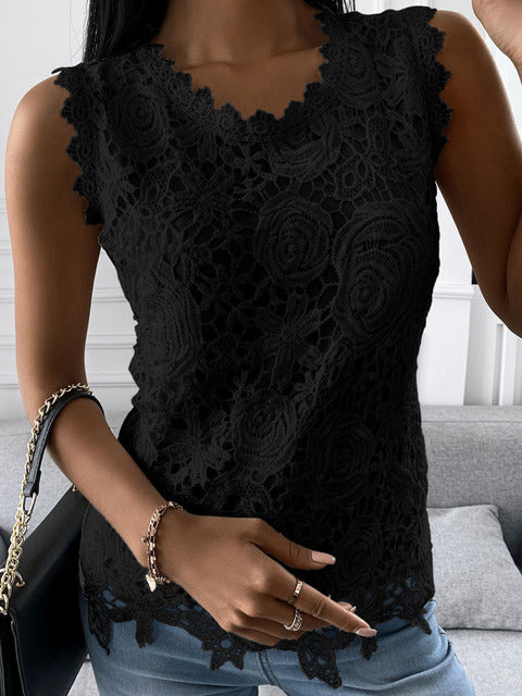 Sleeveless Lace Top With Plain Back