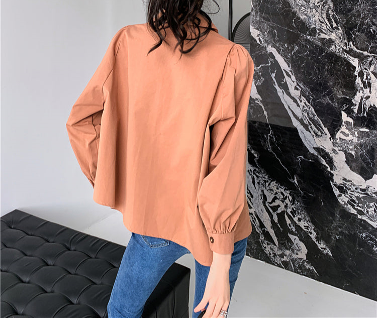 Asymmetrical Button Up Blouse With Flower