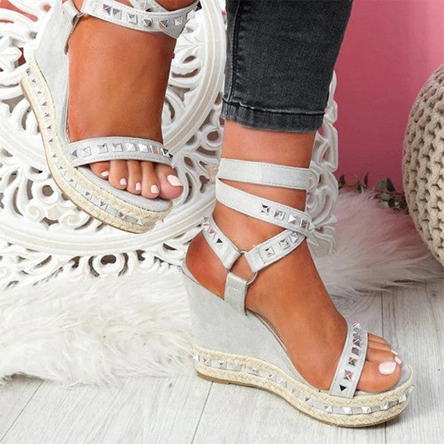Rivet Wedges With Straps & Buckle