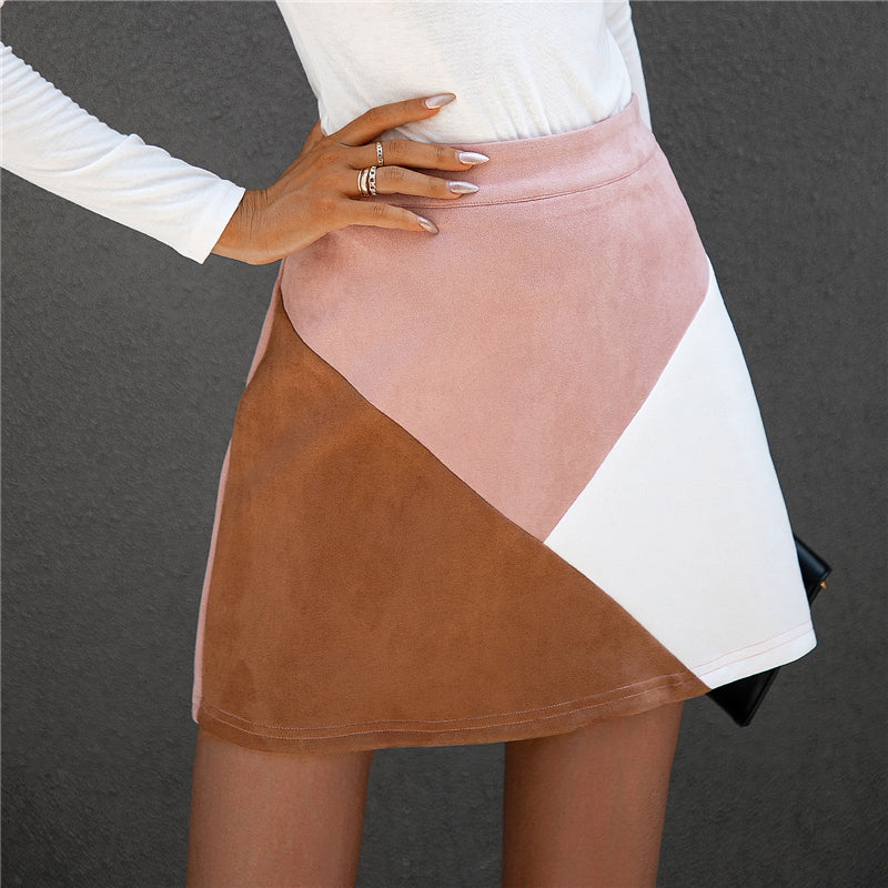 Chic High-Waist Patchwork Skirt