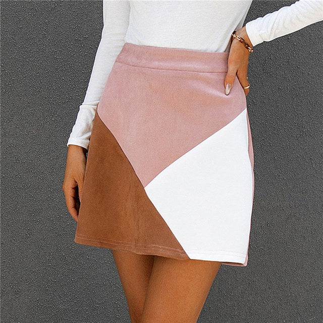Chic High-Waist Patchwork Skirt