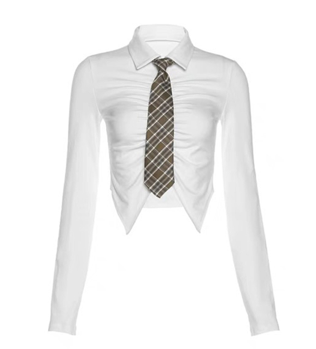 Irregular Preppy Style Top With Tie