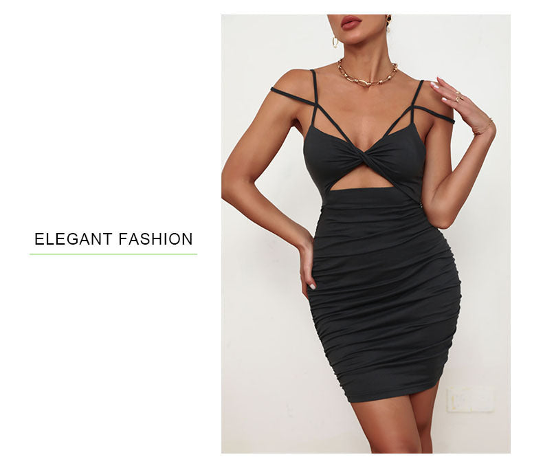 Twisted Black Dress With Double Spaghetti Strap