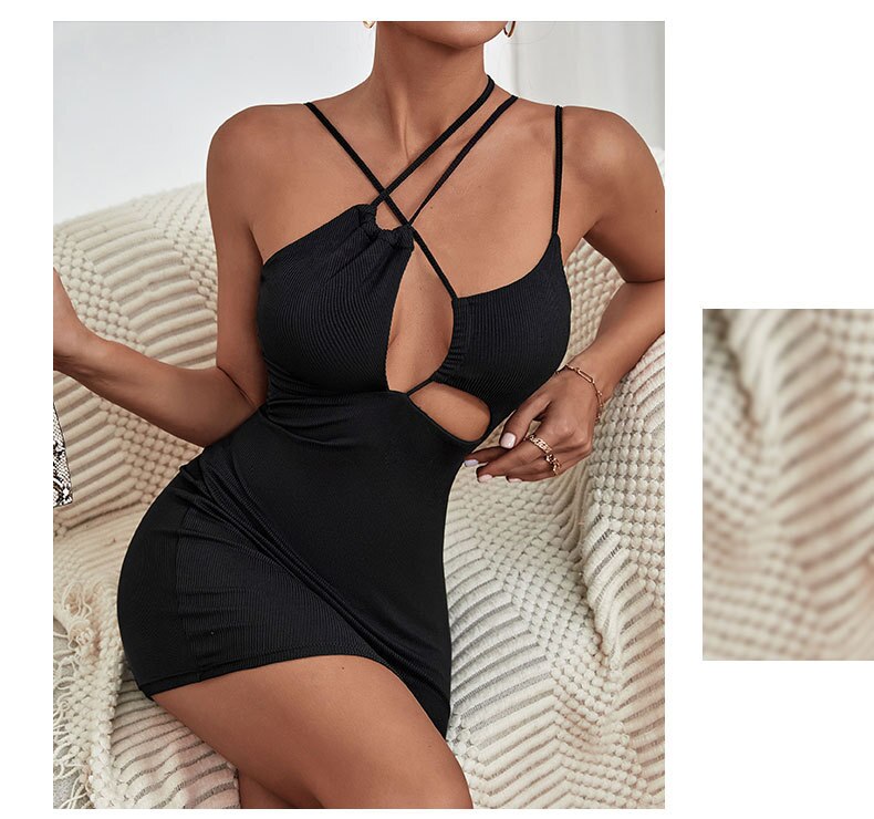 Strappy Hollow-Out Little Black Dress