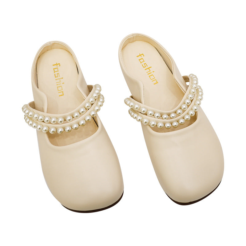 Slip-On Dolly Shoes With Pearl Strap