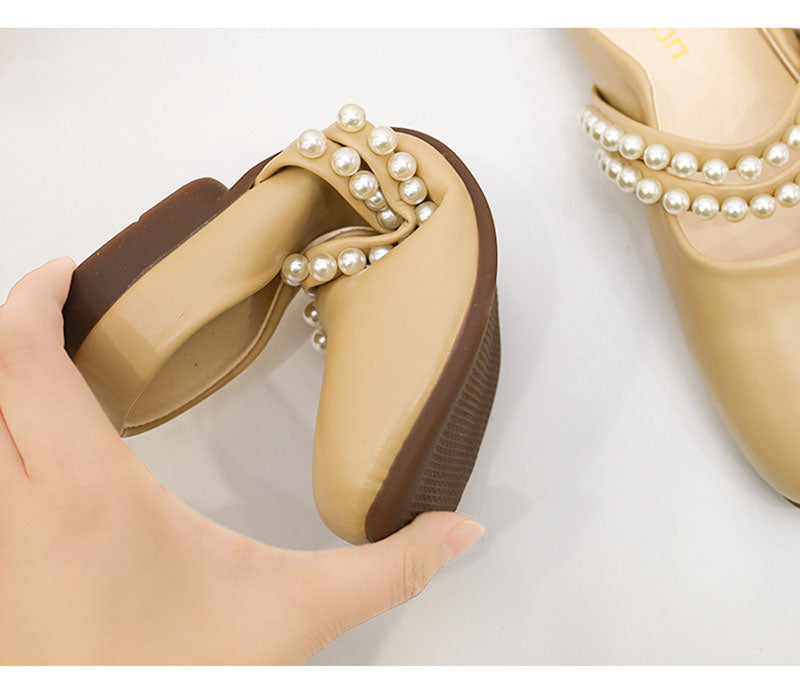 Slip-On Dolly Shoes With Pearl Strap