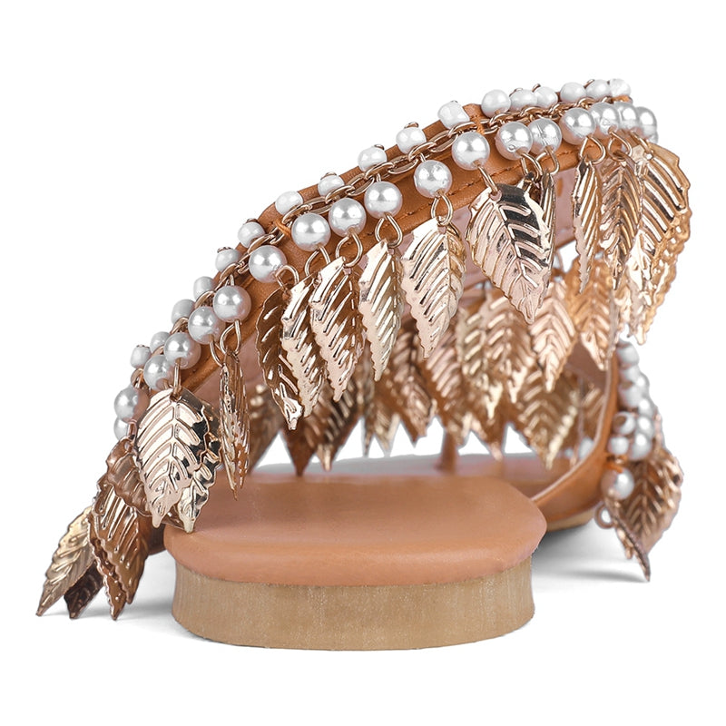 Gladiator Leaf Sandals With Pearls & Beads