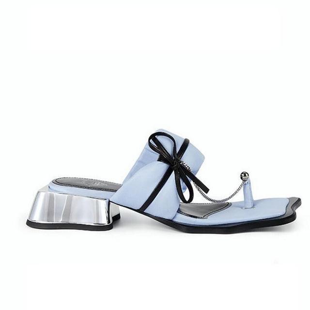 Square Toe Sandals With Bowtie & Chain